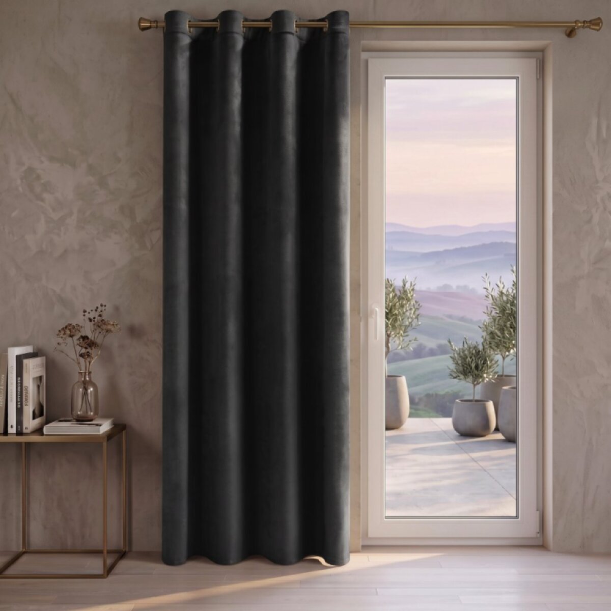Dekorační velvet závěs s kroužky PAULINA 140x250 cm černá (cena za 1 kus) MyBestHome