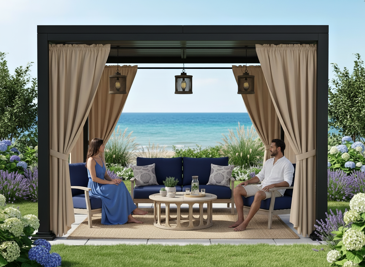 Venkovní zahradní závěs s tunýlkem BOGOTA béžová 07 různé rozměry MyBestHome