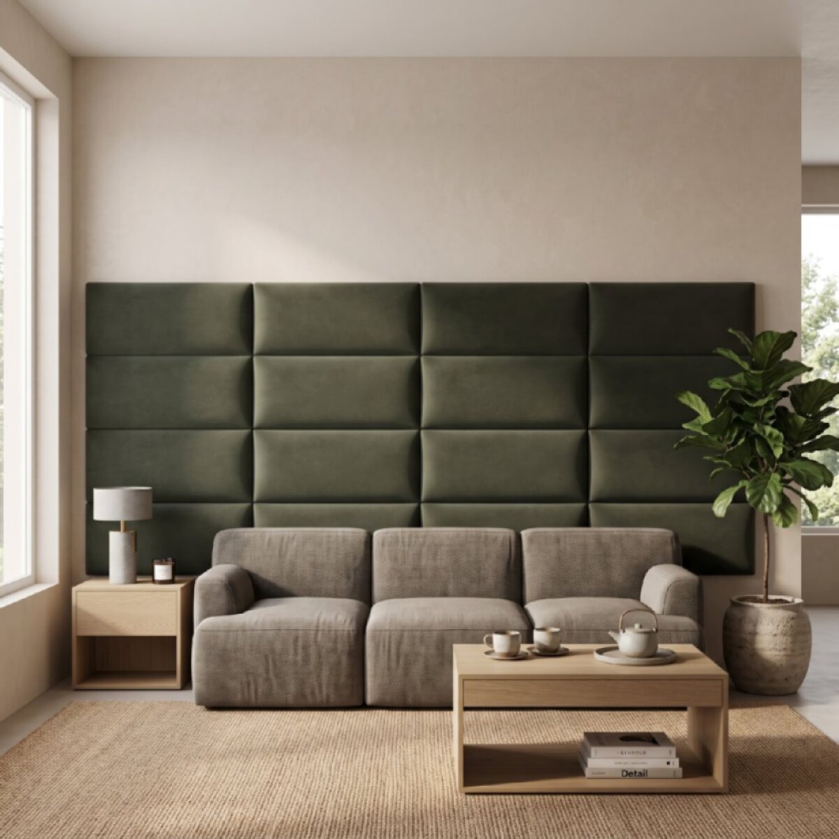 Čalouněný nástěnný panel různé rozměry x šířka 30 cm khaki obdélník MyBestHome