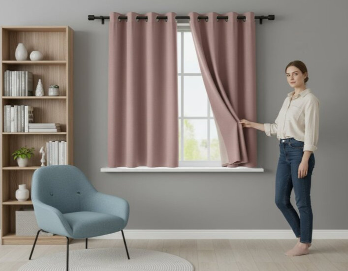 Zatemňovací krátký závěs s kroužky "BLACKOUT" NEW VITORIA 135x160 cm růžová (cena za 1 kus) Mybesthome