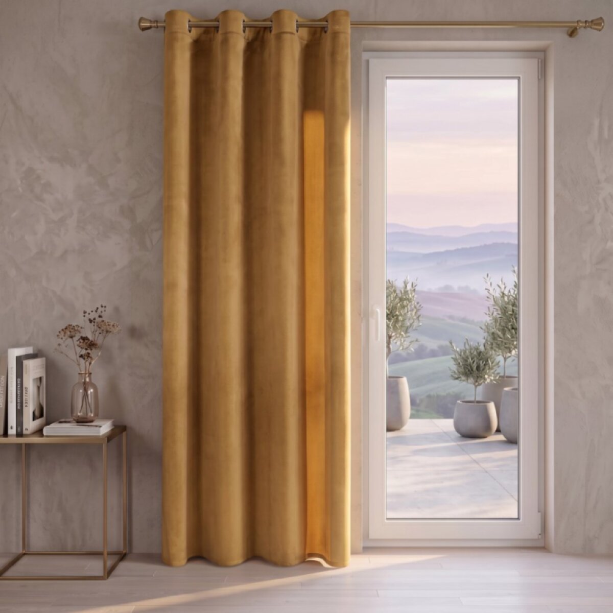 Dekorační velvet závěs s kroužky PAULINA 140x250 cm medová (cena za 1 kus) MyBestHome
