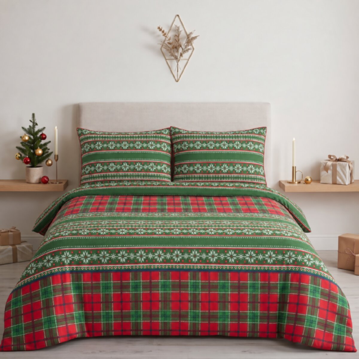 Vánoční bavlněné povlečení AURA 220×200 cm + 2× 70×80 cm FLANEL