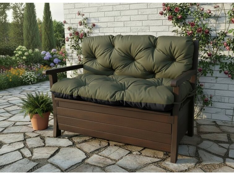 Prošívané sezení JONAS color 18 TMAVĚ ZELENÁ různé rozměry, polstr na zahradní lavici - sedák s opěrkou, Mybesthome