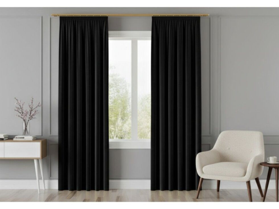 Dekorační závěs s řasící páskou VALMONT 140 cm x 250 nebo 260 cm color 111 černá (cena za 1 kus) MyBestHome