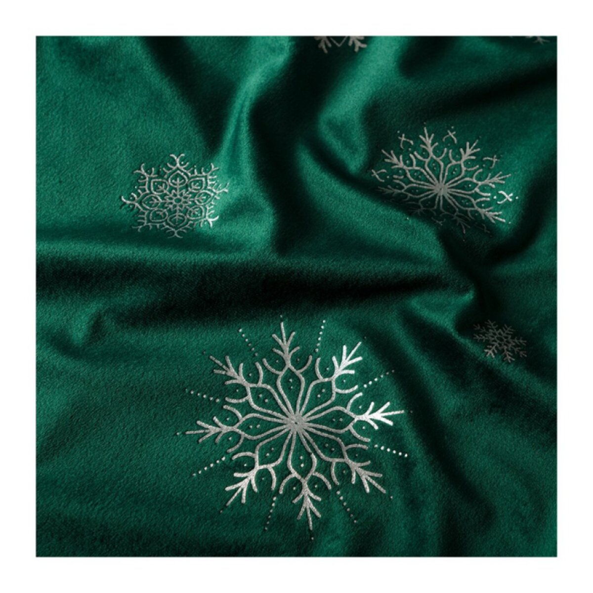 Vánoční ubrus na stůl SNOWFLAKE smaragdová/stříbrná 85x85 cm