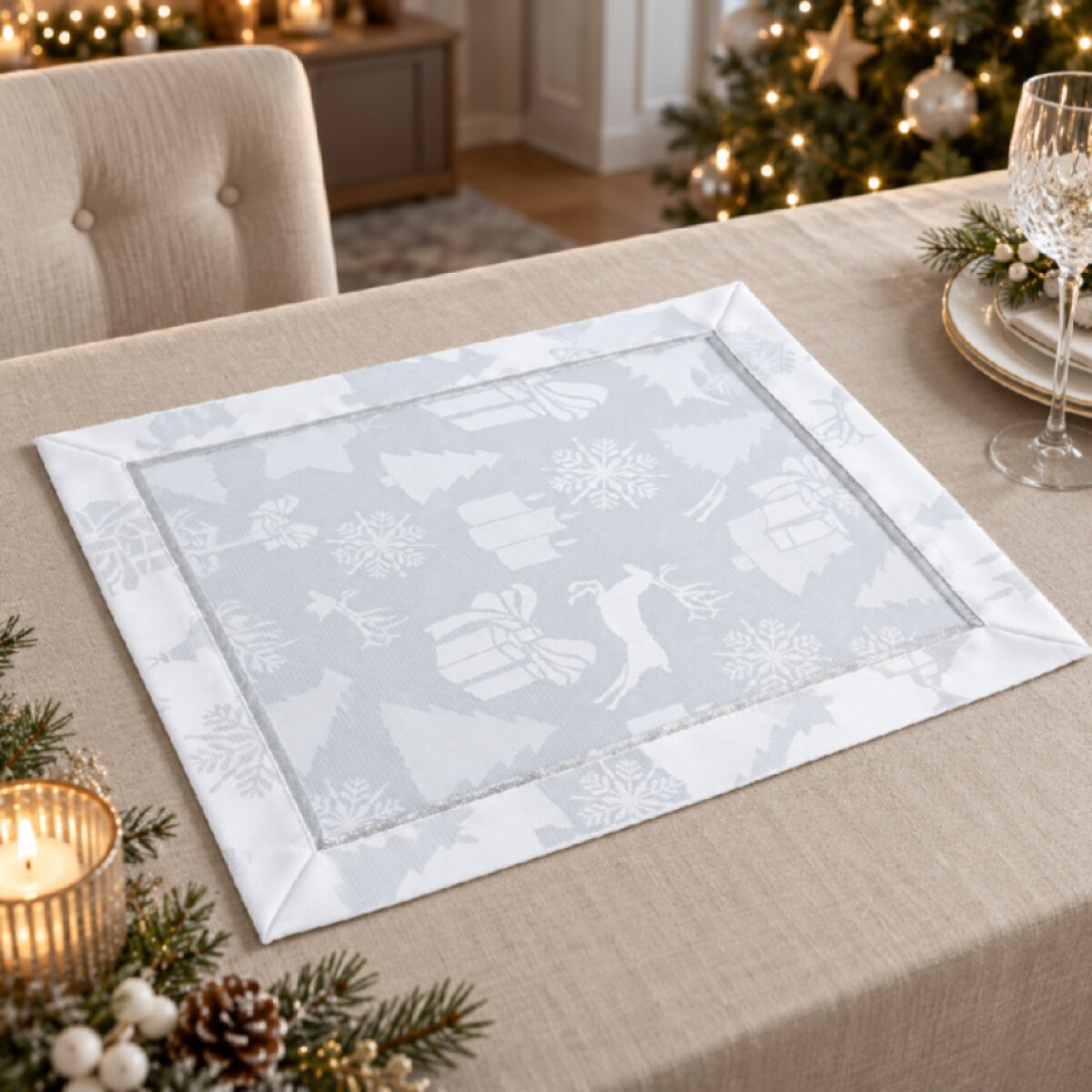Vánoční dekorační ubrousek NATALE bílá 32x45 cm