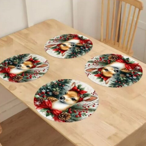 Vánoční dekorační ubrousek CHRISTMAS DEER Ø 38 cm