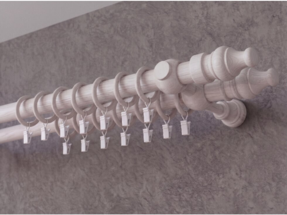 Dřevěná garnýž Ø 28 mm více rozměrů LINDA WALL FIX bílá dvouřadá Mybesthome