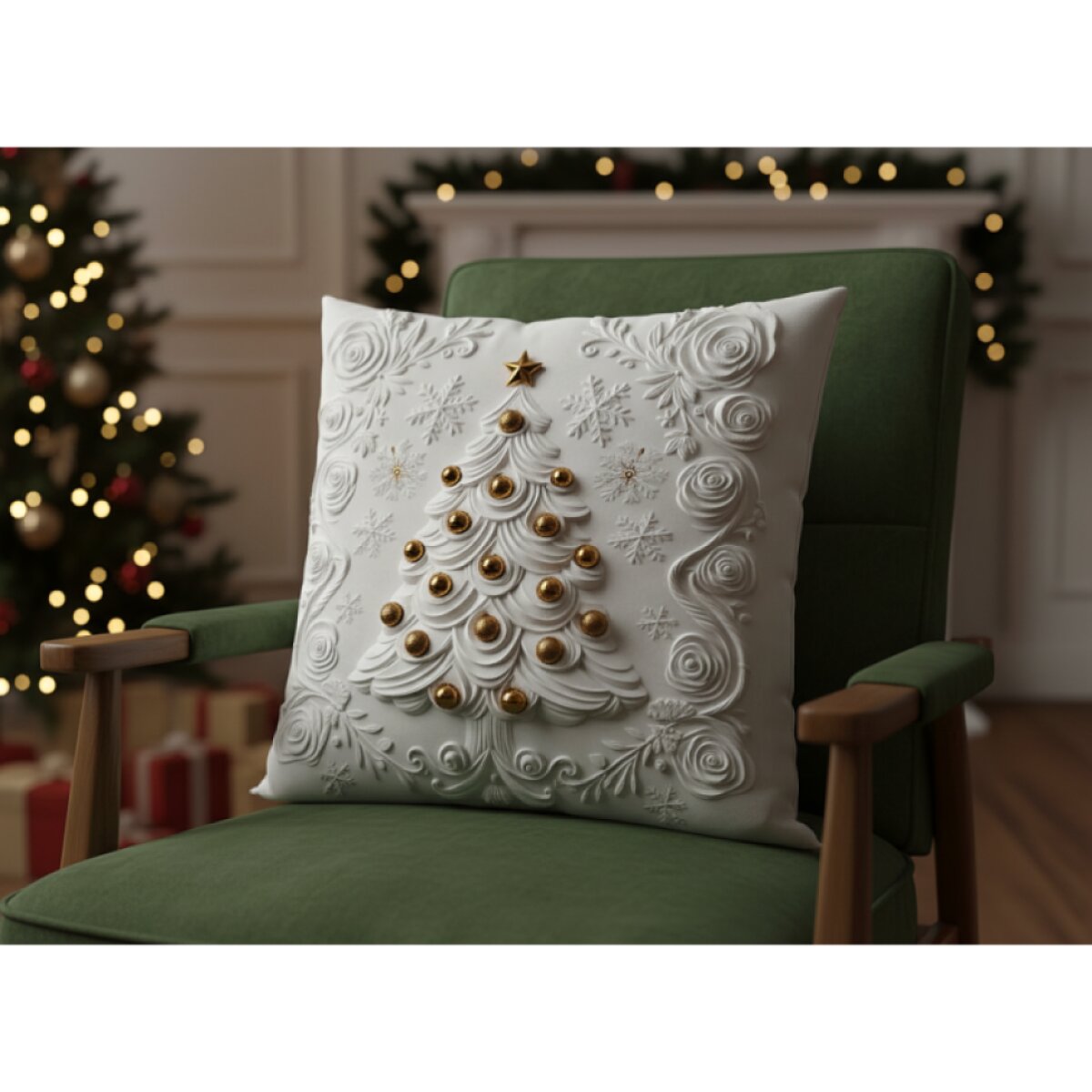 Vánoční povlak na polštář CHRISTMAS TREE 3D 40x40 cm, stříbrný efekt,