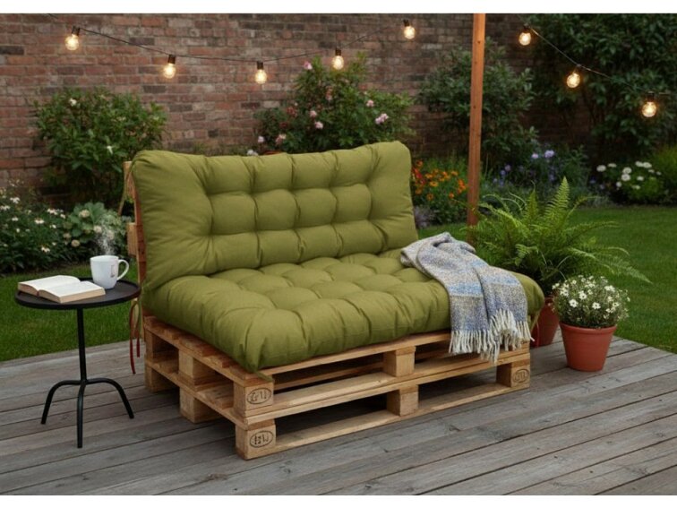 Paletové prošívané sezení PIETRO SET - sedák 120x80 cm, opěrka 120x40 cm, color 19 olivová, Mybesthome