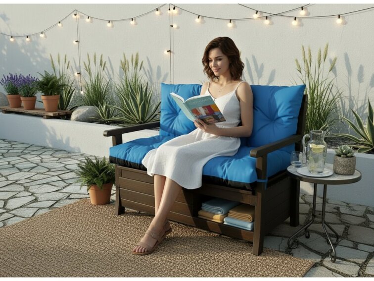 Prošívané sezení JONAS color 39 MODRÁ různé rozměry, polstr na zahradní lavici - sedák s opěrkou, Mybesthome