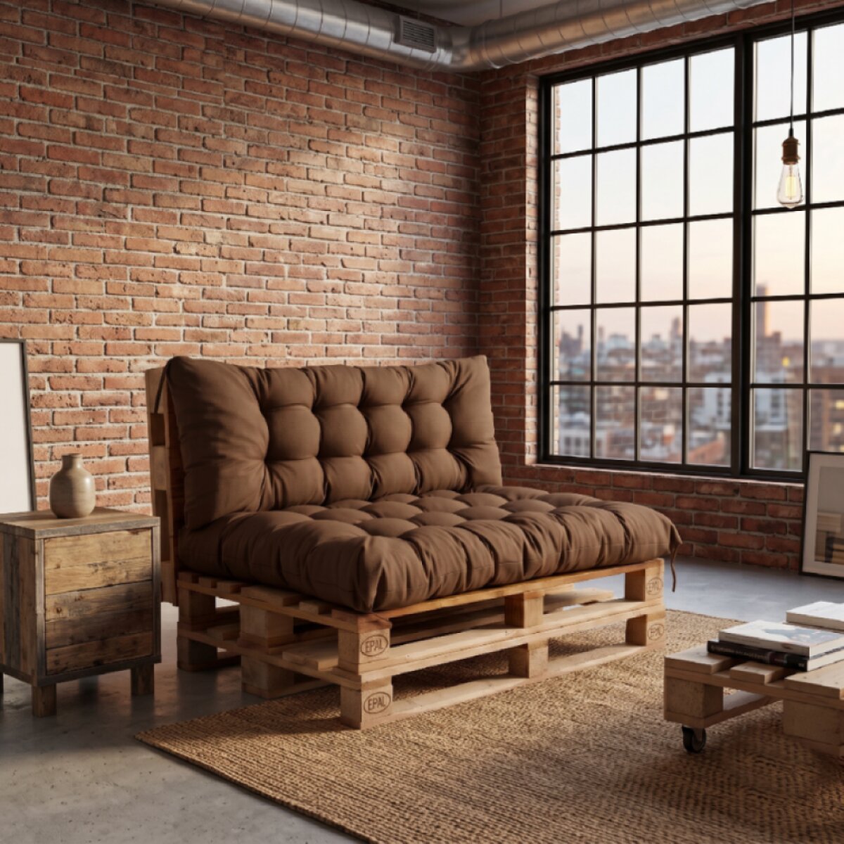 Interiérový polstr na palety LOFT 22 – hnědá pro paletové sezení do obývacího pokoje Mybesthome