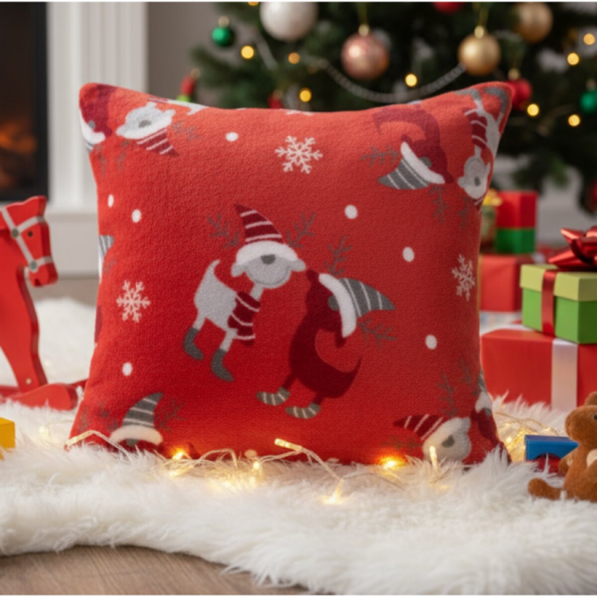 Vánoční povlak na polštář FESTIVE VIBES červená 40x40 cm mikrovlákno