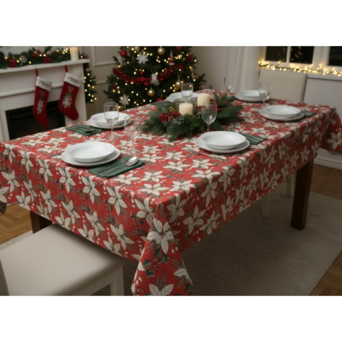 Vánoční ubrus na stůl NATALE MAGIC II. červená motiv D 130x170 cm