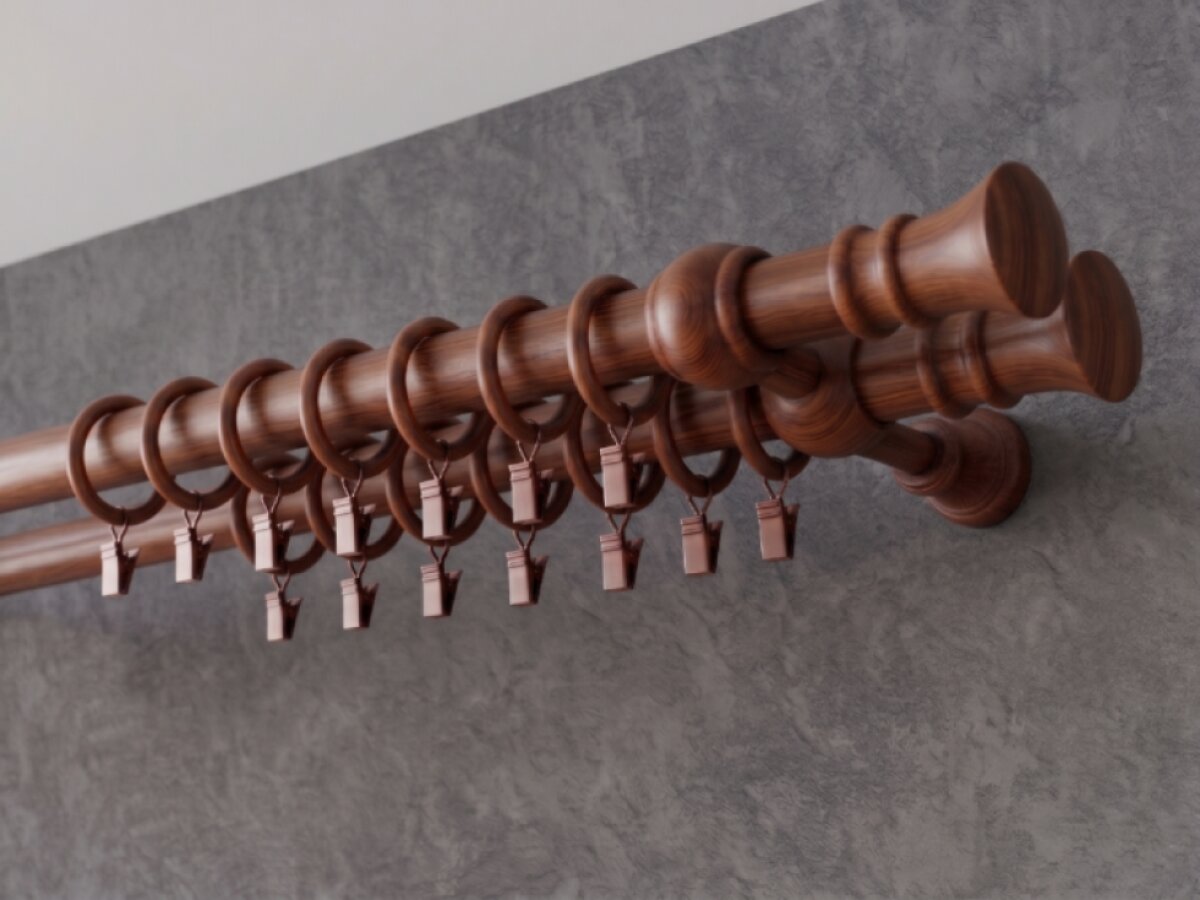 Dřevěná garnýž Ø 28 mm více rozměrů LAURA WALL FIX tmavý dub dvouřadá Mybesthome