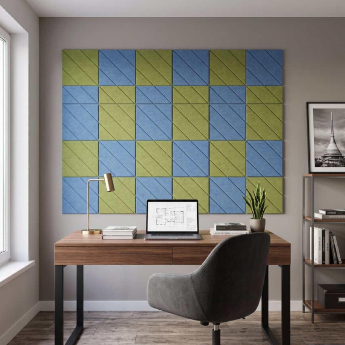 Dekorativní filcový nástěnný panel CROSS DESIGN zelená 40x40 cm čtverec - Cena za 2 kusy v balení