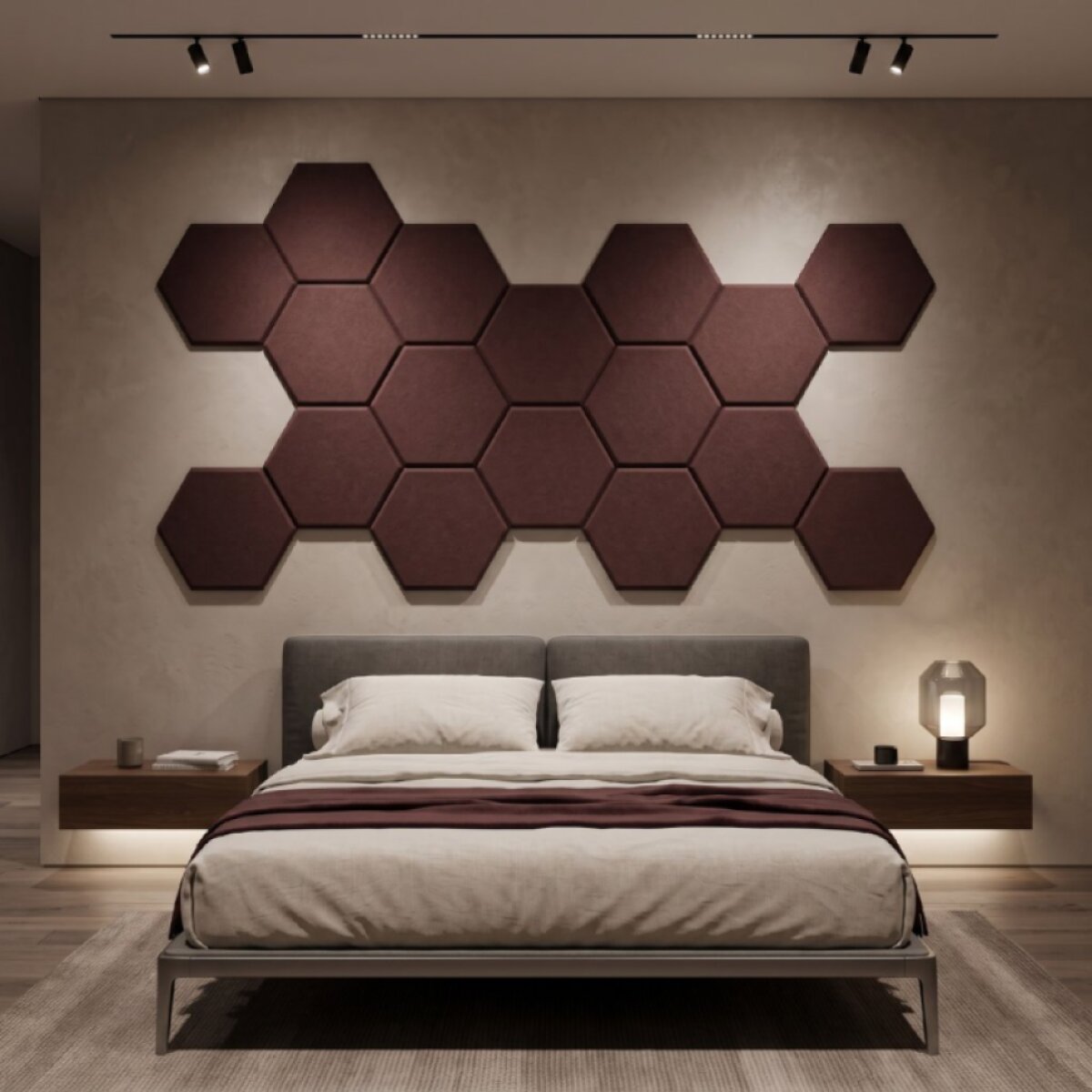 Čalouněný nástěnný panel HEXAGON více rozměrů tmavě růžová MyBestHome