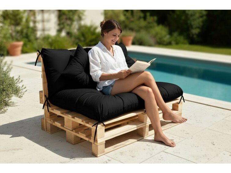 Polstr CARLOS color 01 černá, sedák 120x80 cm, opěrka 120x40 cm, paletové prošívané sezení Mybesthome