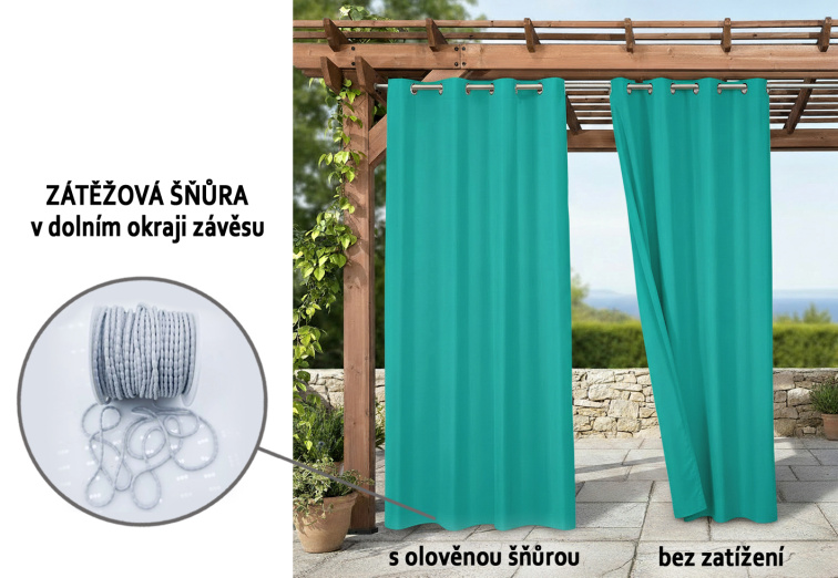 Venkovní zahradní závěs s kroužky MONTANA color 51 tyrkysová, různé rozměry MyBestHome