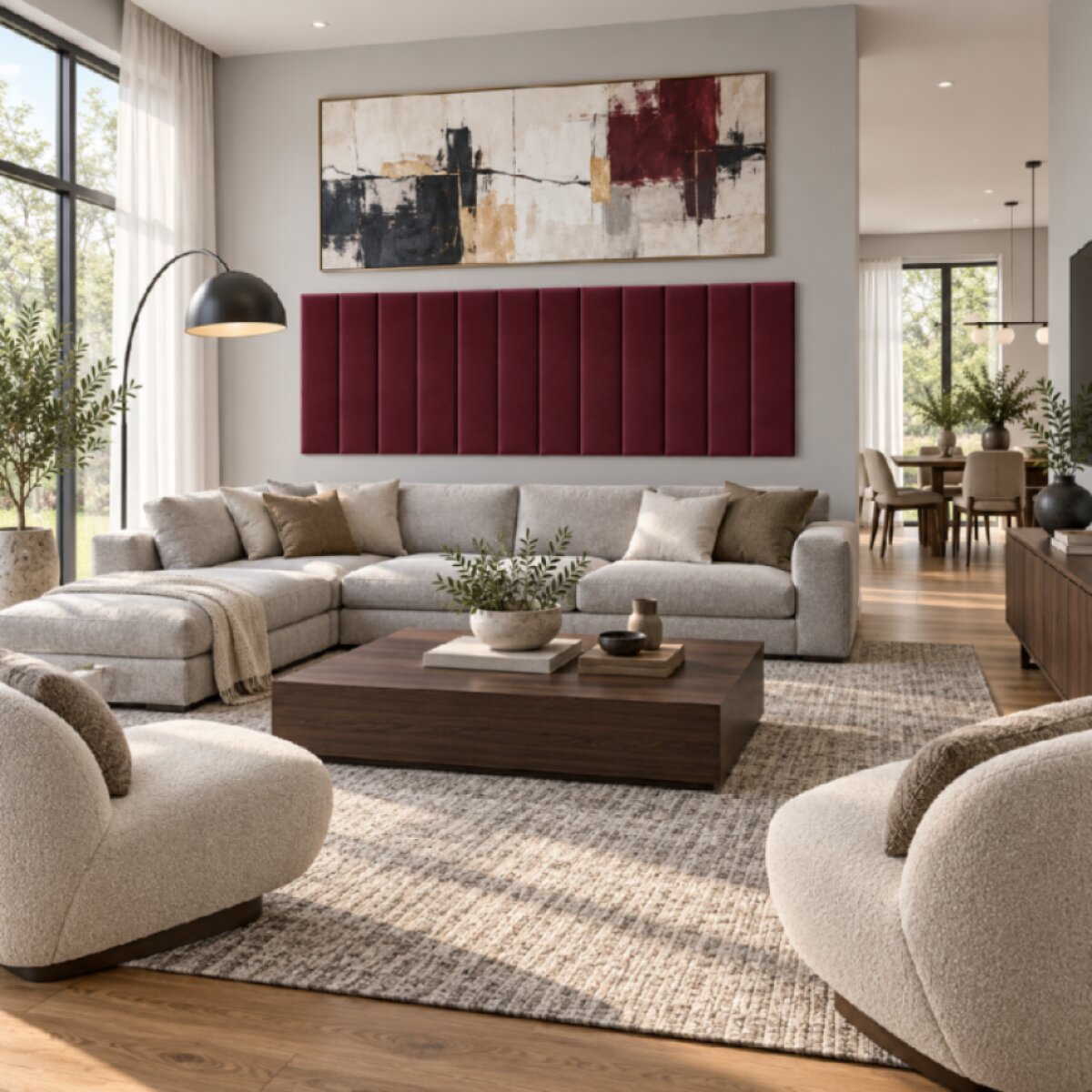 Čalouněný nástěnný panel různé rozměry x šířka 20 cm vínová obdélník MyBestHome