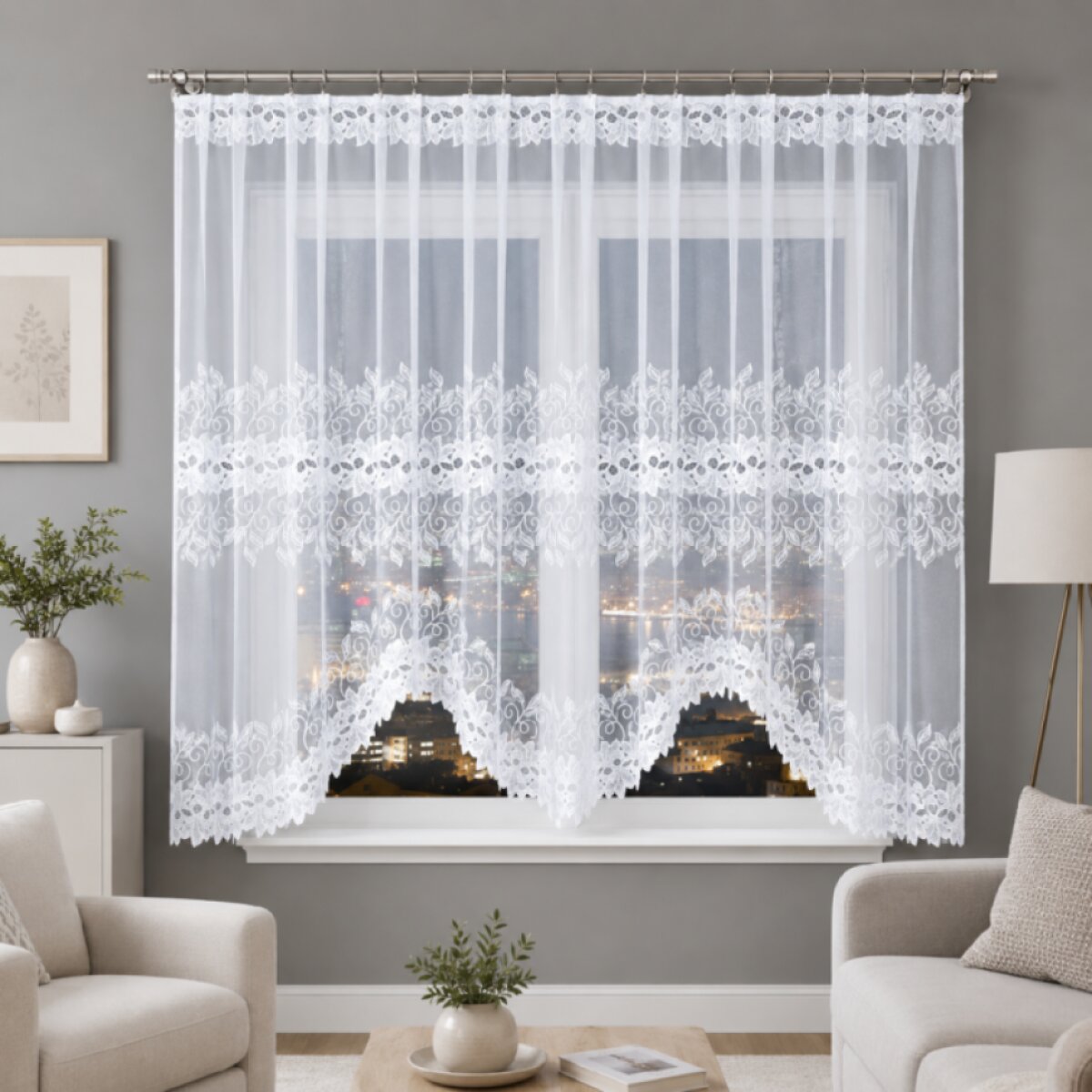 Dekorační krátká vzorovaná záclona na žabky BASTIA 160 bílá 400x160 cm MyBestHome