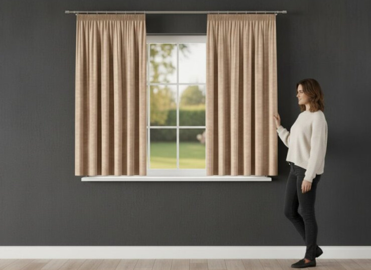 Dekorační krátký závěs s řasící páskou VALMI 140x160 cm color 001 béžová (cena za 1 kus) MyBestHome