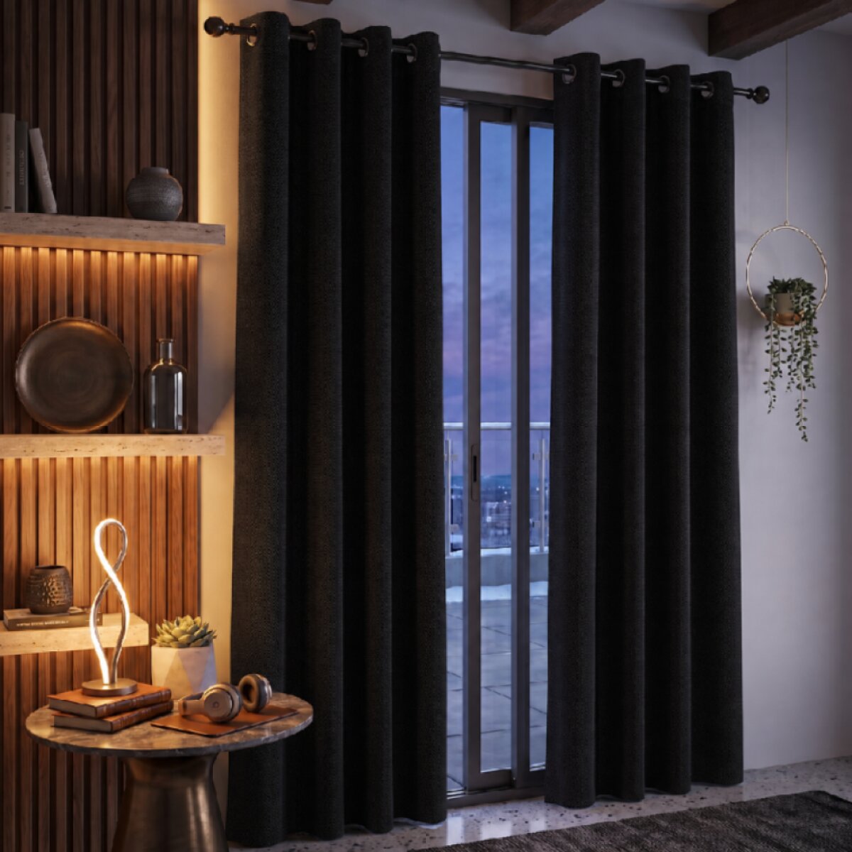 Termoizolační blackout závěs POLAIRE černý 140×260 cm na kroužky