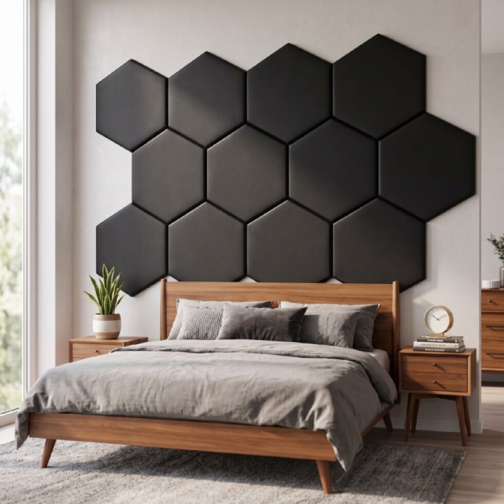 Čalouněný nástěnný panel s EKO KŮŽÍ HEXAGON více rozměrů hnědá MyBestHome