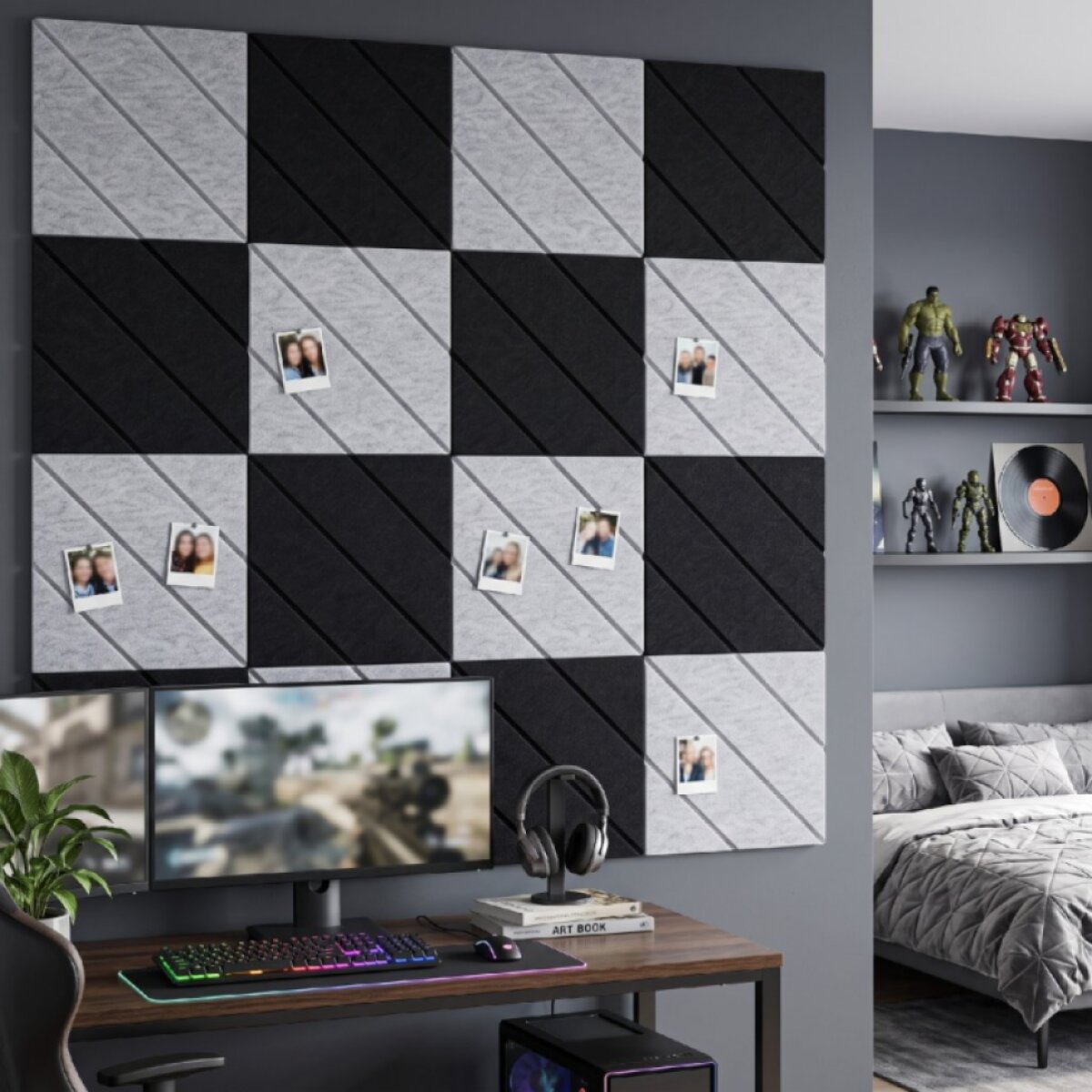 Dekorativní filcový nástěnný panel CROSS DESIGN šedá 40x40 cm čtverec - Cena za 2 kusy v balení