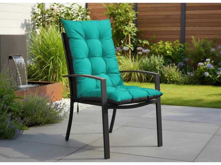 Zahradní prošívaný podsedák na židli s opěrkou 50x50x80 cm CALLUM color 51 tyrkysová Mybesthome