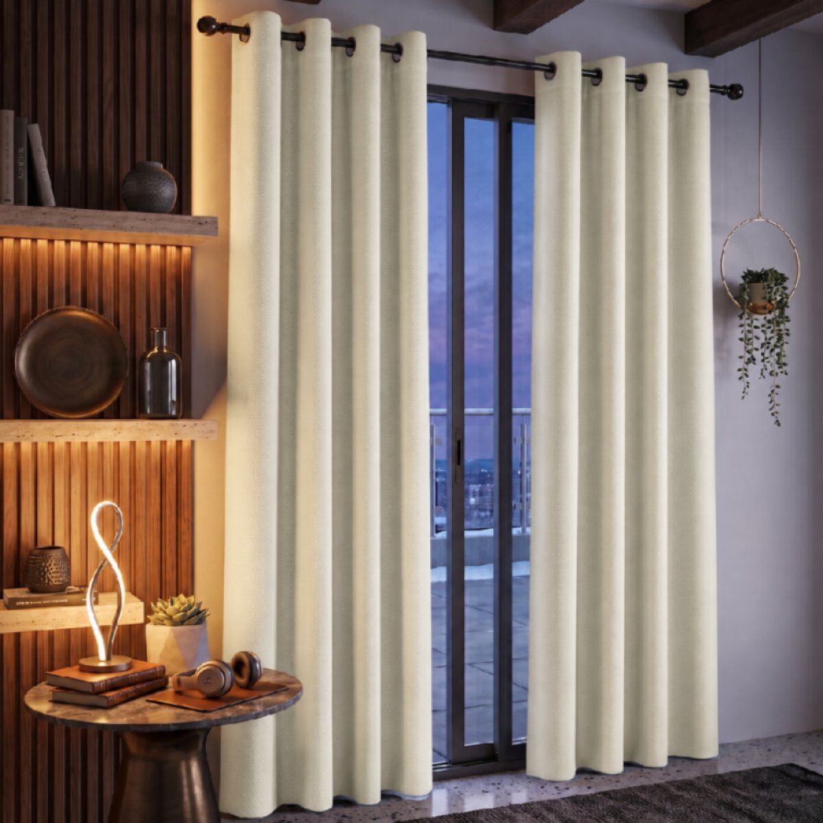 Termoizolační blackout závěs POLAIRE smetanová 140×260 cm na kroužky