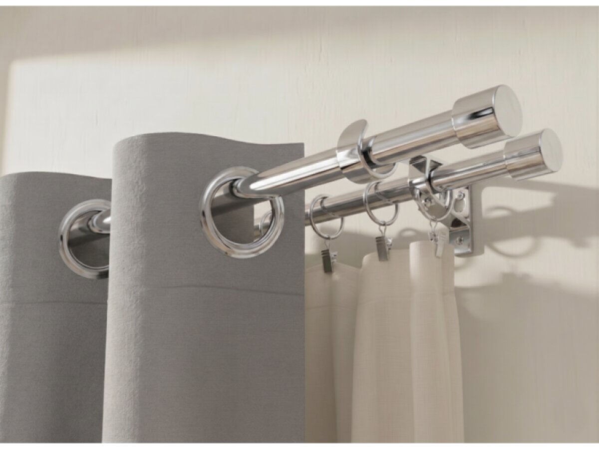 Kovová teleskopická garnýž VINCENZO DUO nerezová ocel 120-230 cm Ø 16/19 mm dvouřadá Mybesthome