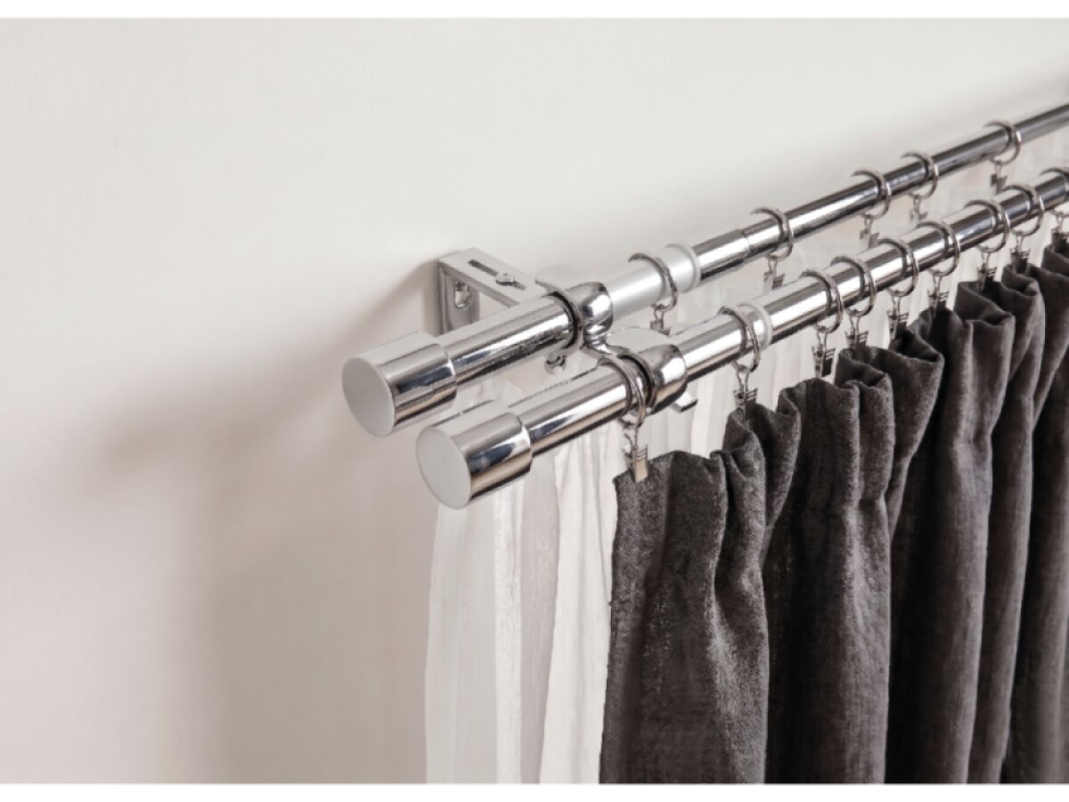 Kovová teleskopická garnýž VINCENZO DUO nerezová ocel 200-350 cm Ø 16/19 mm dvouřadá Mybesthome