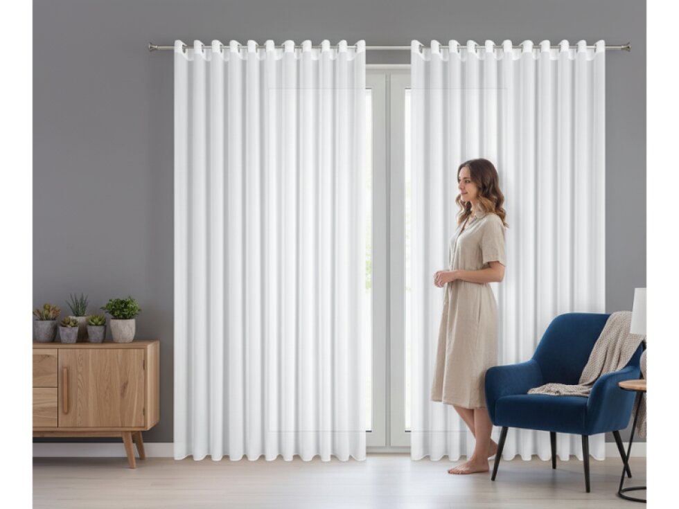 Dekorační dlouhá matná šifonová záclona s kroužky DERBY 300x250 cm bílá (cena za 1 kus) MyBestHome