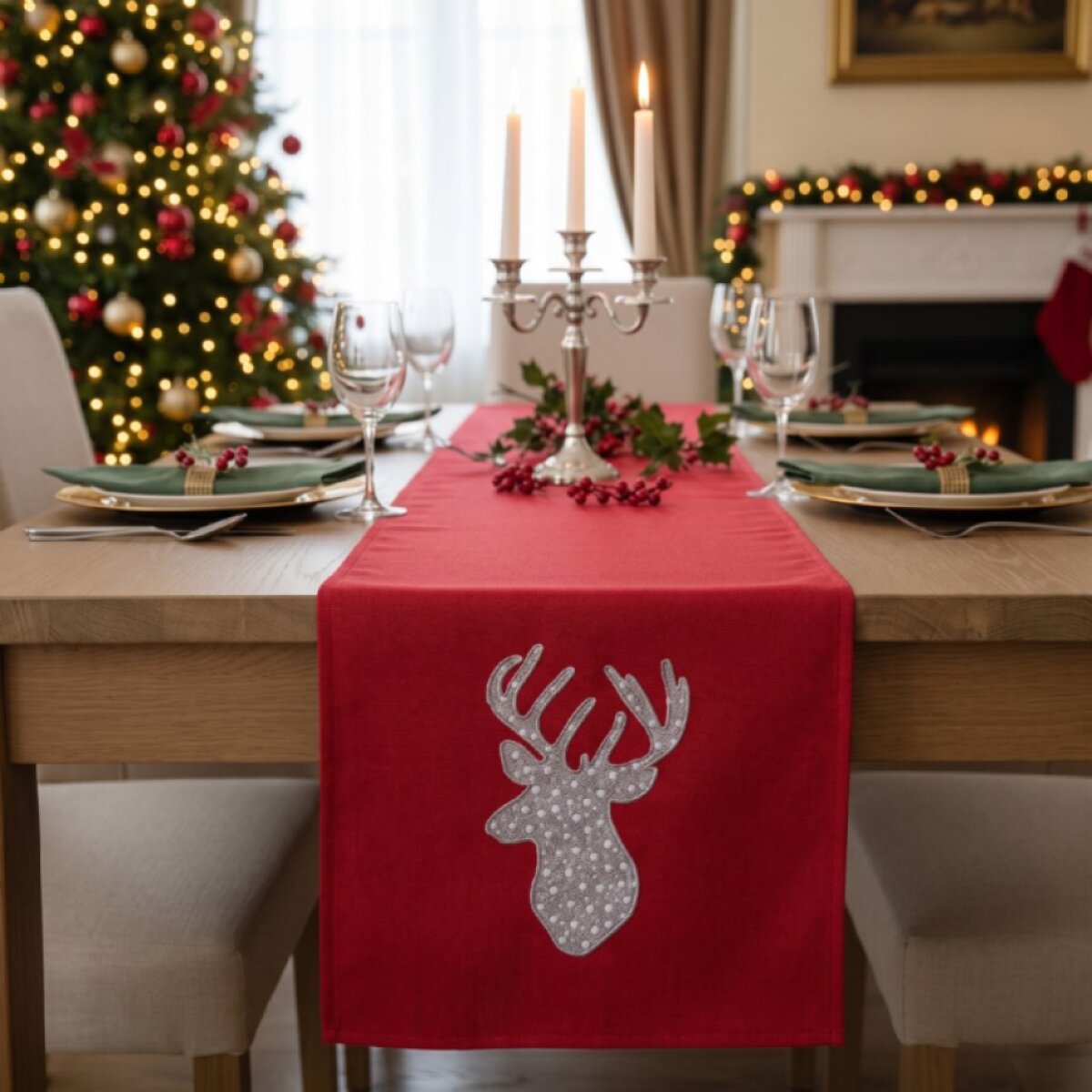 Vánoční běhoun na stůl CHRISTMAS DEER červená 35x175 cm