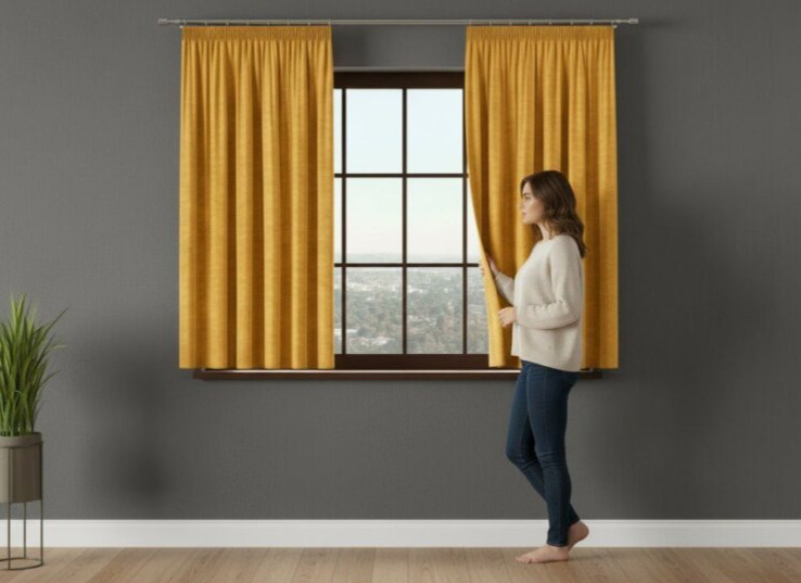 Dekorační krátký závěs s řasící páskou VALMI 140x160 cm color 019 mustard/hořčicová (cena za 1 kus) MyBestHome