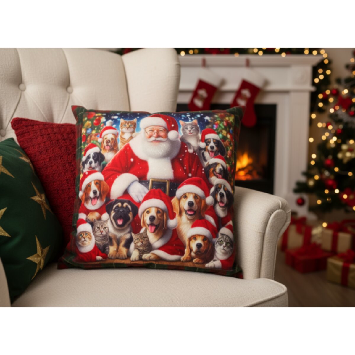 Vánoční povlak na polštář SANTAS FRIENDS 45x45 cm