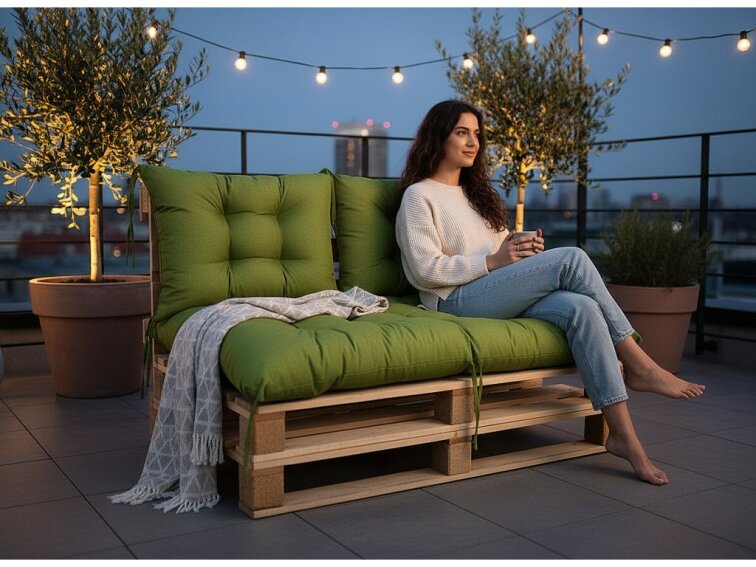 Paletové prošívané sezení MATTEO SET - sedák 120x80 cm, 2x opěrka 60x40 cm, olivová color 19, Mybesthome