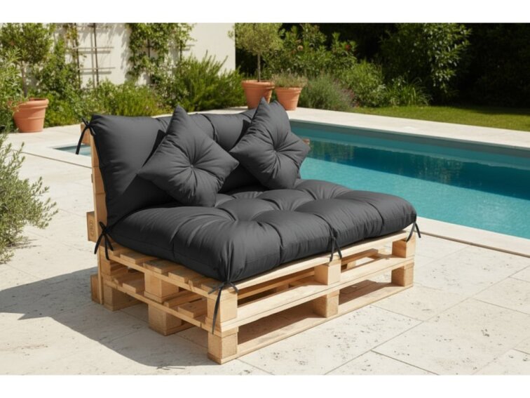 Polstr CARLOS color 02 antracit, sedák 120x80 cm, opěrka 120x40 cm, paletové prošívané sezení Mybesthome