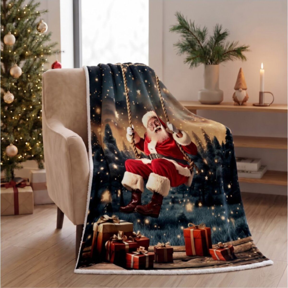 Vánoční deka s beránkem PLAID CHRISTMAS – motiv Santa 130x160 cm