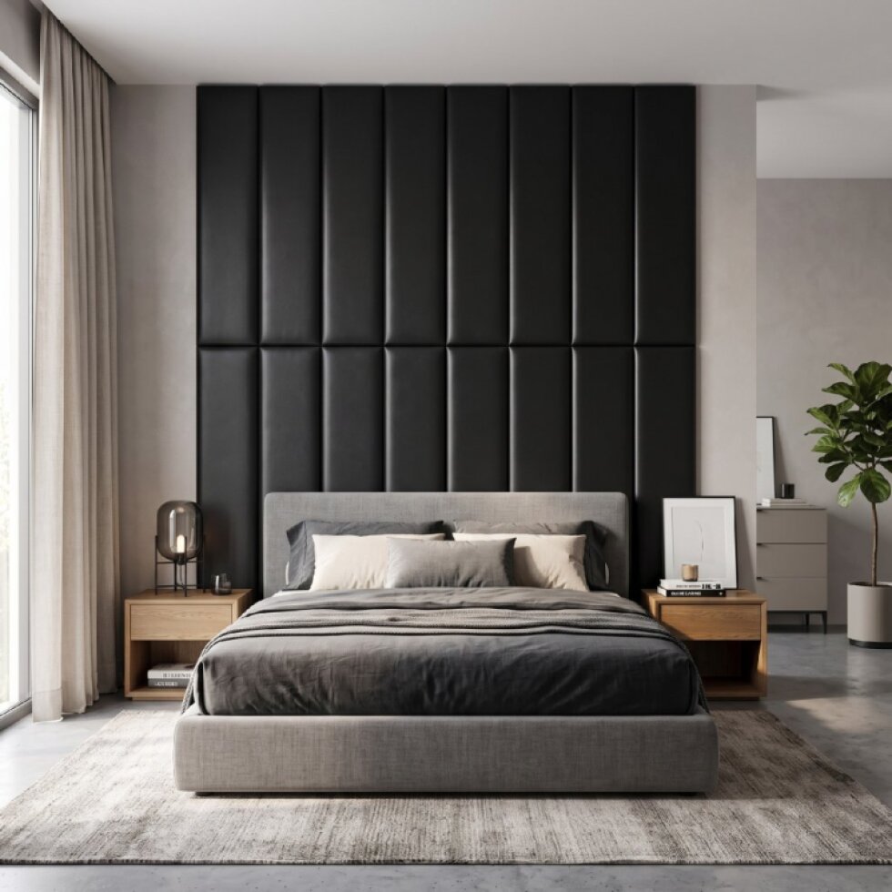 Čalouněný nástěnný panel s EKO KŮŽÍ různé rozměry x šířka 20 cm černá obdélník MyBestHome