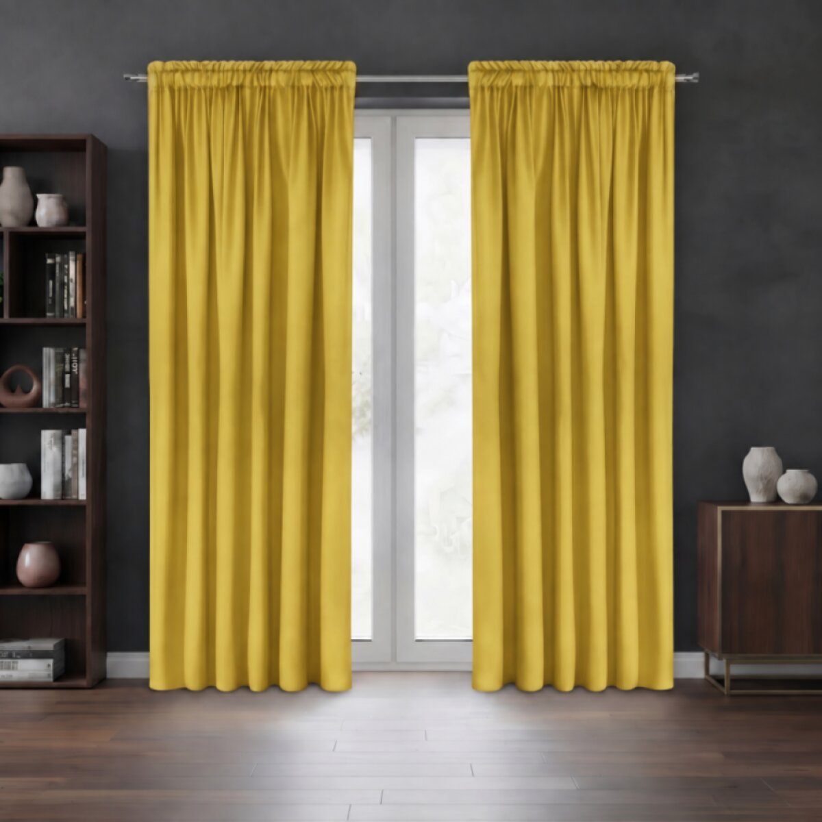 Dekorační VELVET závěs s řasící páskou ESTER 140x270 cm mustard/hořčicová (cena za 1 kus) MyBestHome