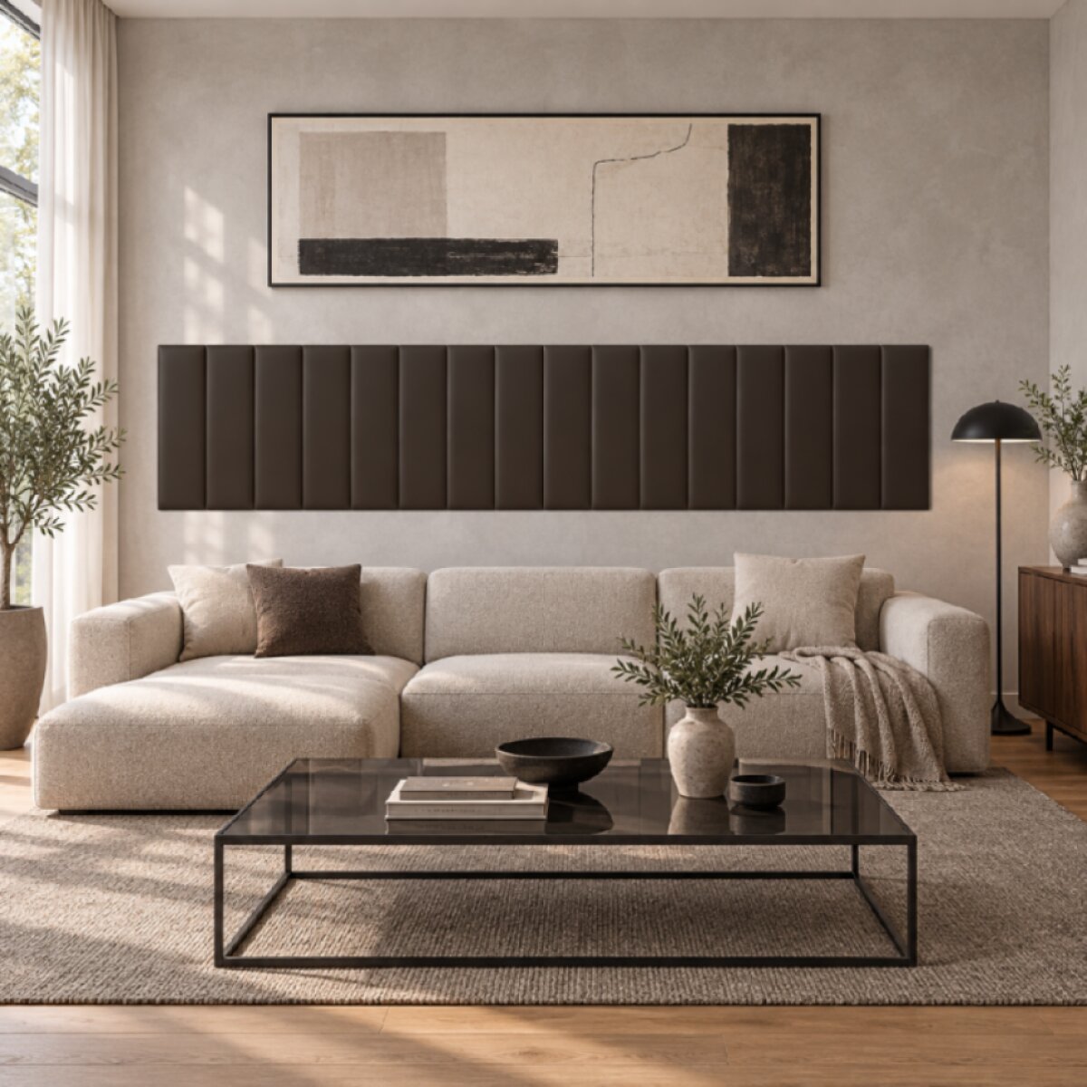 Čalouněný nástěnný panel s EKO KŮŽÍ různé rozměry x šířka 20 cm hnědá obdélník MyBestHome