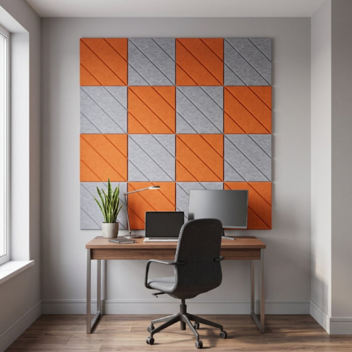 Dekorativní filcový nástěnný panel CROSS DESIGN šedá 40x40 cm čtverec - Cena za 2 kusy v balení