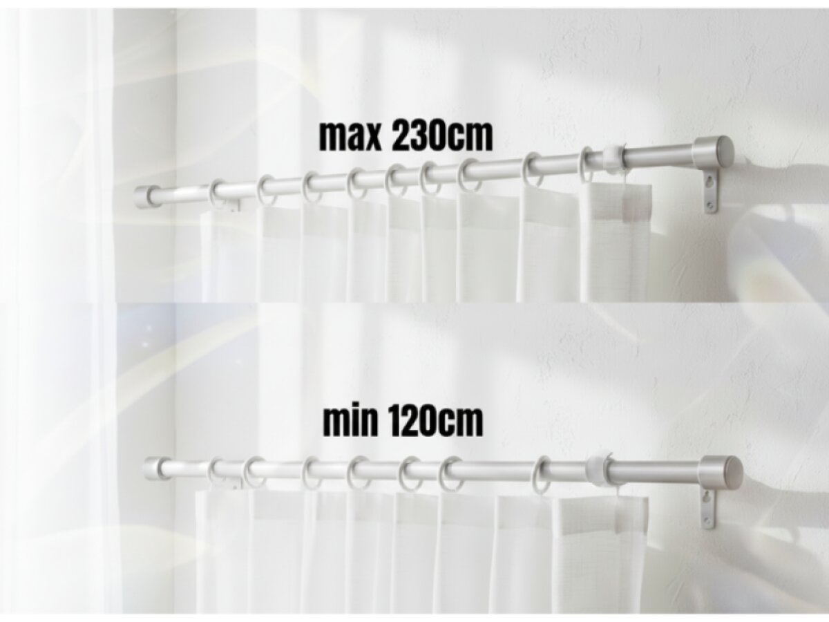 Kovová teleskopická garnýž VINCENZO DUO stříbrná matná 120-230 cm Ø 16/19 mm dvouřadá Mybesthome