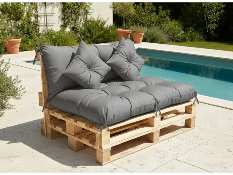 Polstr CARLOS color 23 šedá, sedák 120x80 cm, opěrka 120x40 cm, paletové prošívané sezení Mybesthome