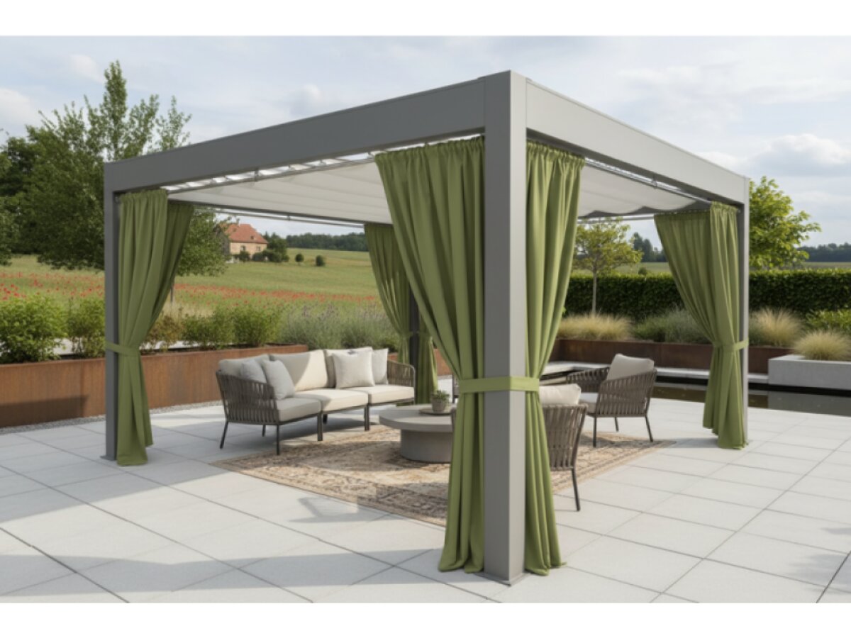 Venkovní zahradní závěs s kroužky GARDENIA TAPE zelená, šířka 140 cm výška různé rozměry Mybesthome