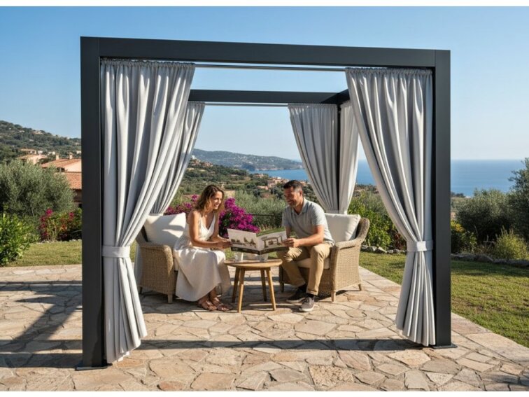 Venkovní zahradní závěs s tunýlkem BOGOTA světle šedá 01 různé rozměry MyBestHome