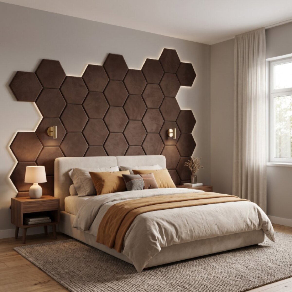 Čalouněný nástěnný panel HEXAGON více rozměrů hnědá MyBestHome