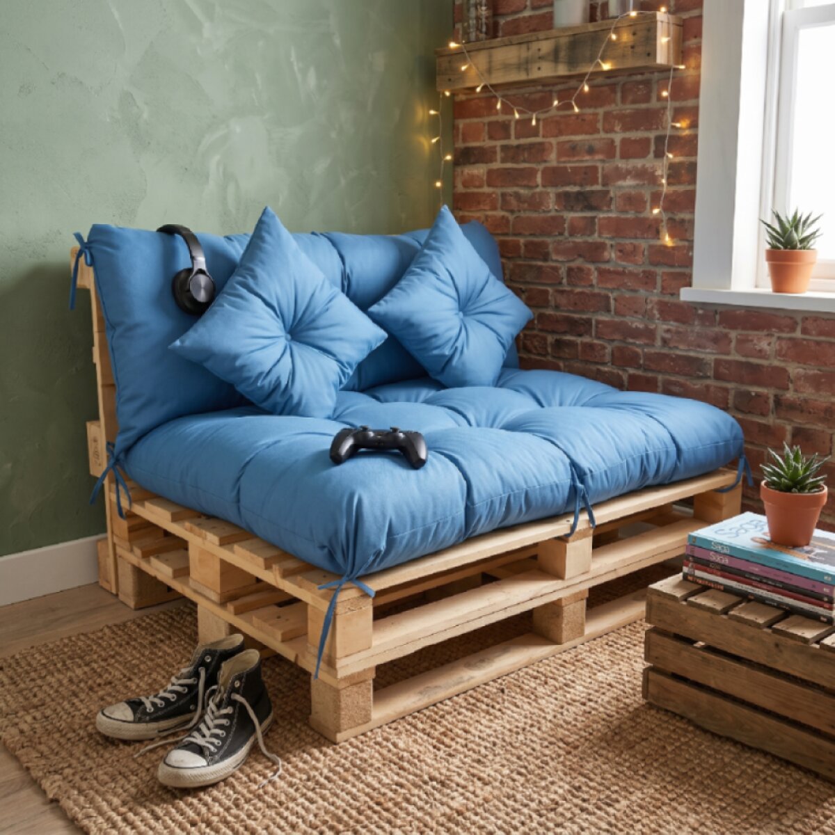 Interiérový polstr na palety CHILL ZONE 39 relax, gaming, mladé bydlení modrá Mybesthome